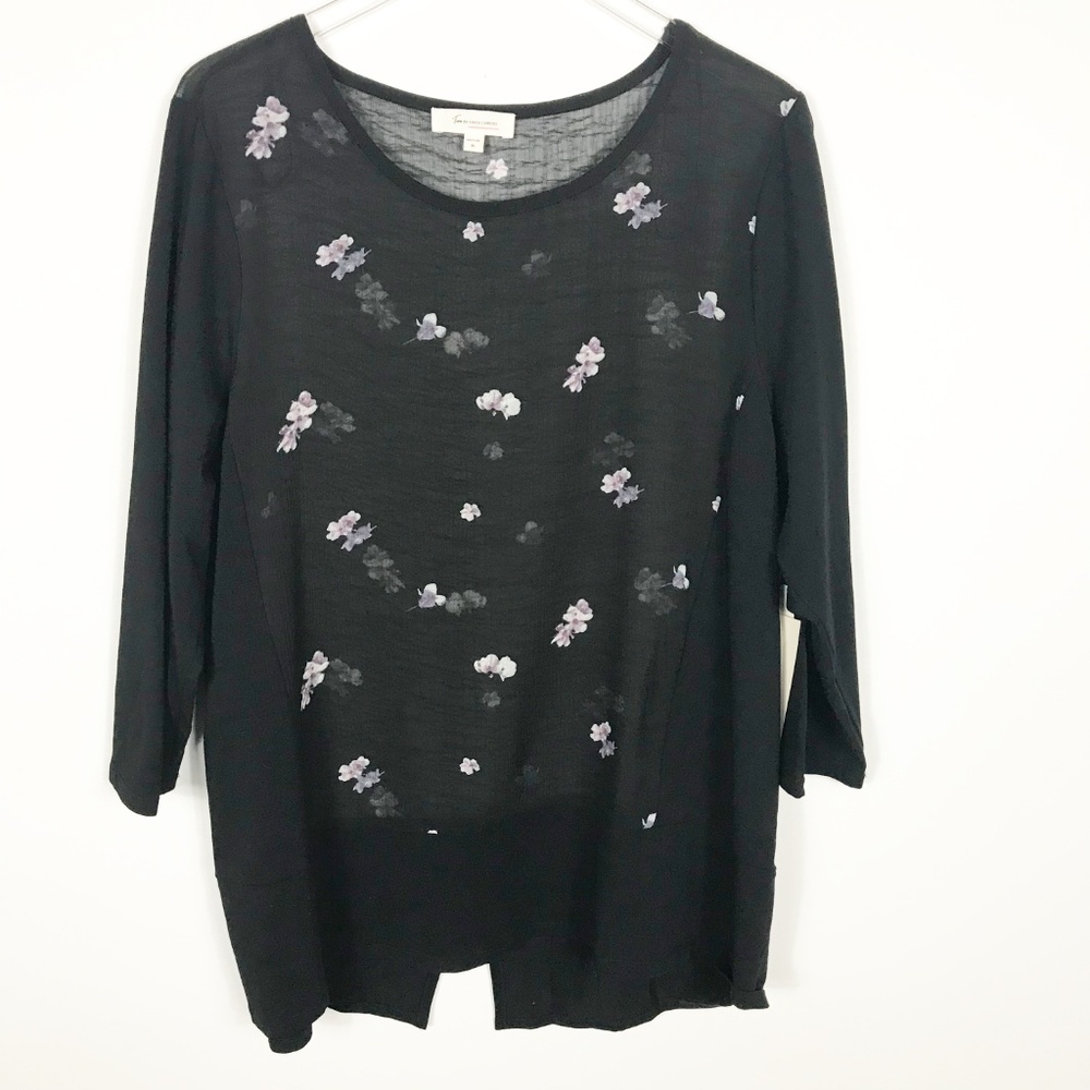 Two by Vince Camuto |Sheer Floral Splitback Blouse